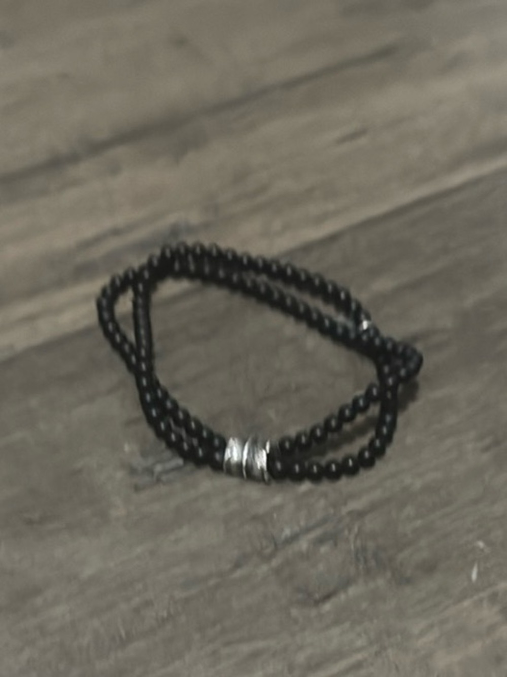 Men's Black Onyx Beaded Bracelet with Sterling Silver Feather
